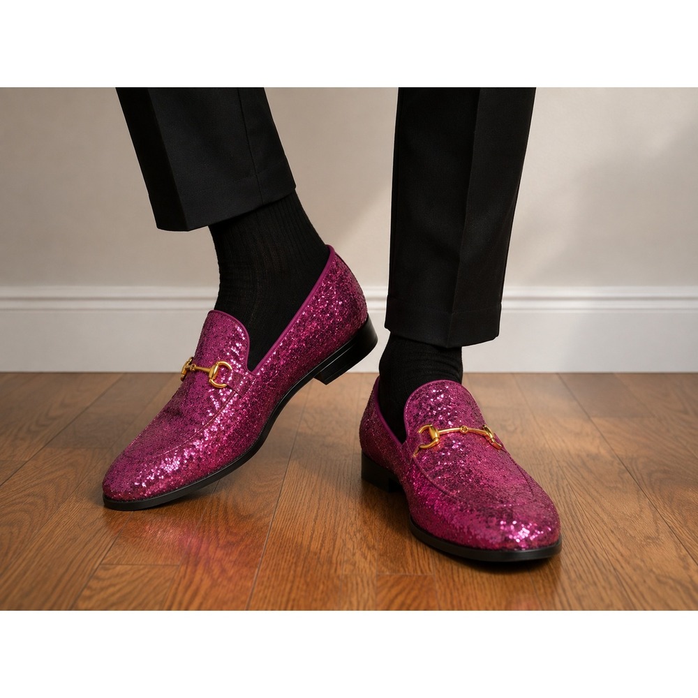 Bravo PROM Pink Glitter Loafers Men 13 Horsebit Wedding Party Formal Statement